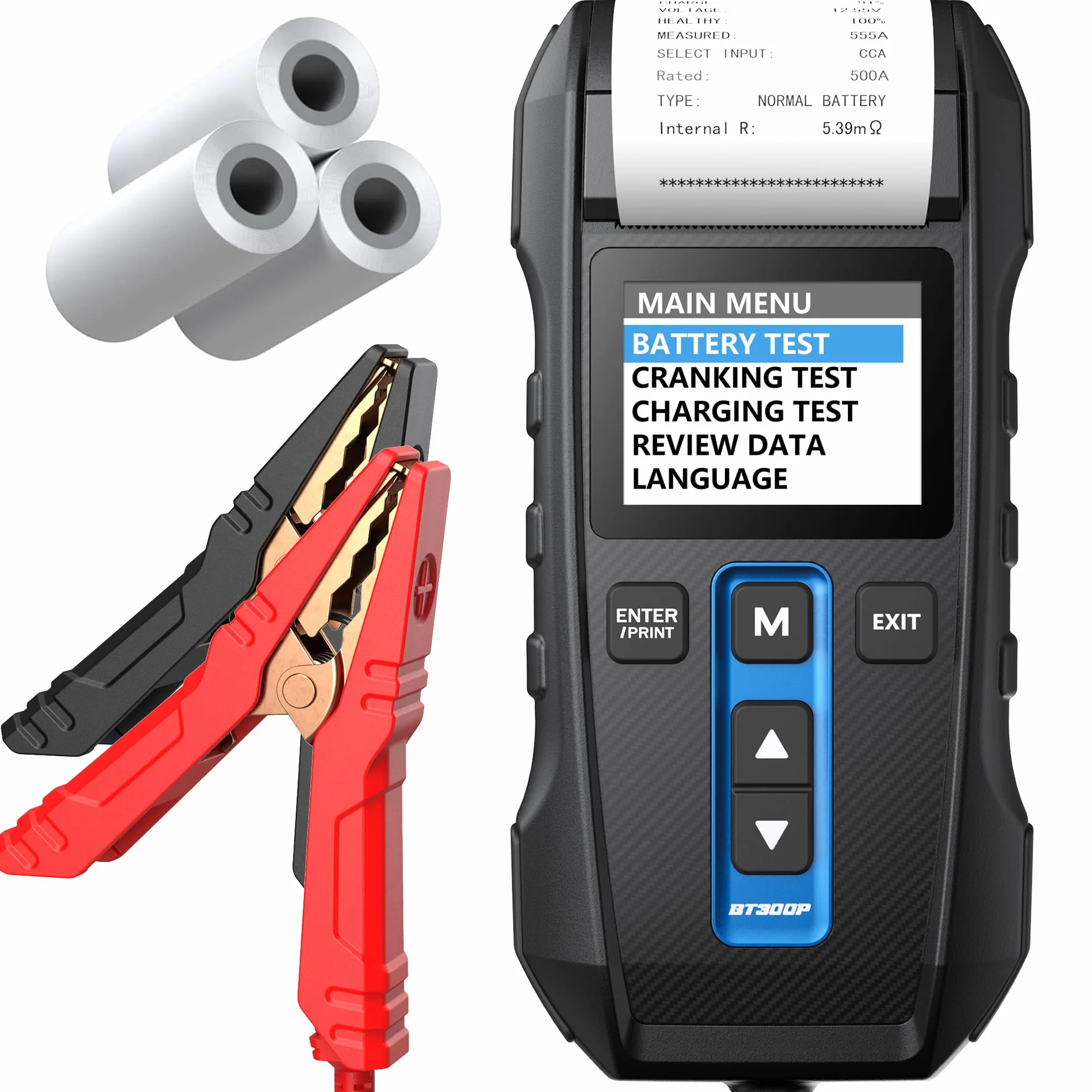 Probador de batería de 12 V/24 V con impresora incorporada Topdon BT300P, 100-2000 CCA - Probador de carga automático para prueba de batería/arranque/carga