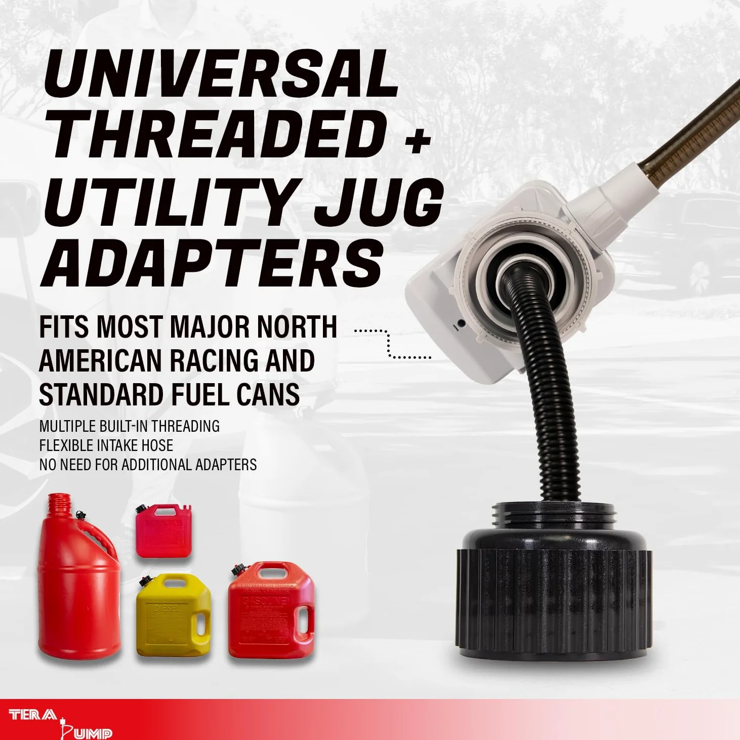 TERA PUMP TRFA01-XL - Bomba de transferencia de combustible para carreras, varios accesorios para latas de gasolina, adaptador de jarra de celda de combustible de carreras y sensor avanzado de parada