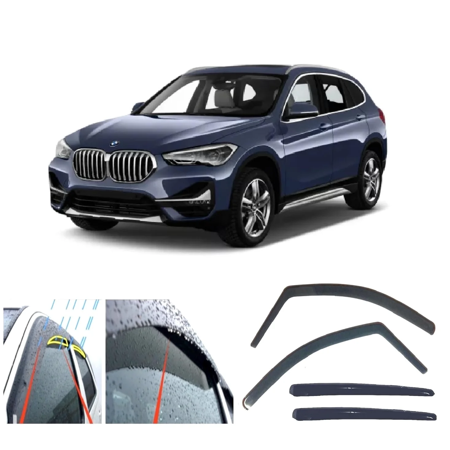 4 deflectores de viento para BMW X1 (F48) 2015 2016 2017 2018 2019 2020 2021 2022