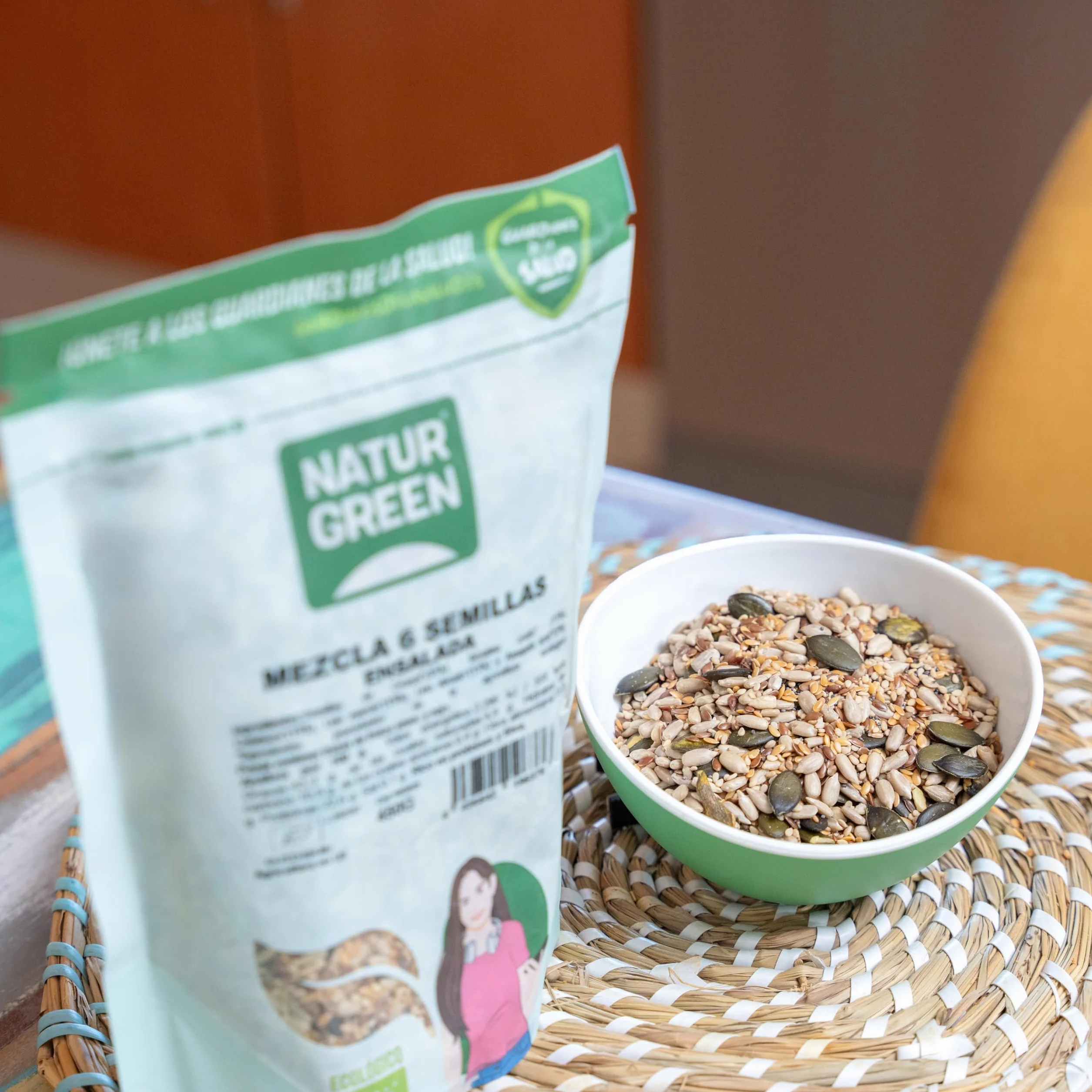 NaturGreen Mezcla 6 Semillas para Ensalada Bio 10 x 450 g, Lino, Girasol, Calabaza, Cáñamo, Sésamo, Chía, Omega 3, Fibra, Proteína, Sin Gluten, Vegano