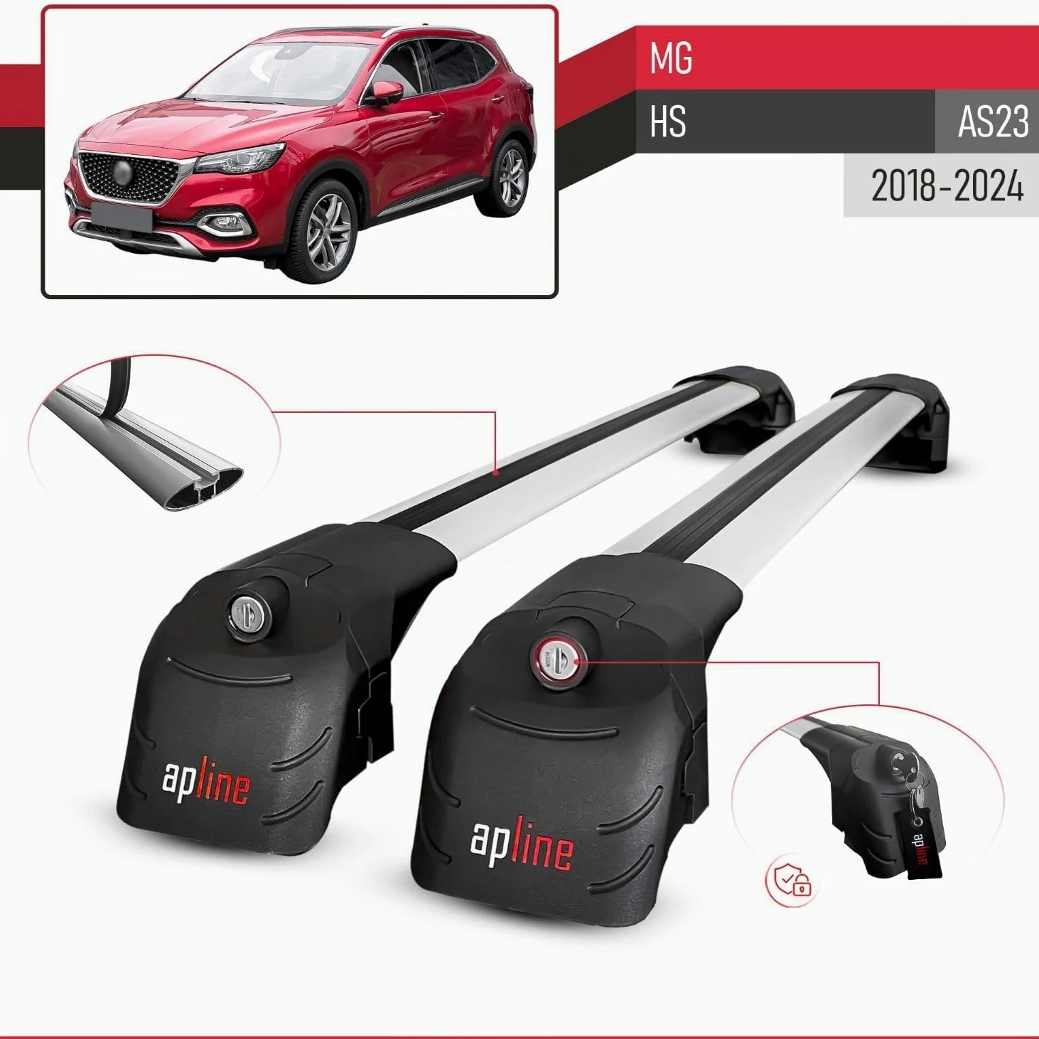 Compatible con MG HS (AS23) 2018-2024 Modelo Ace-2 Barra de Techo Auto Portaequipajes Barras Transversales Gris Aluminio 2 Barras