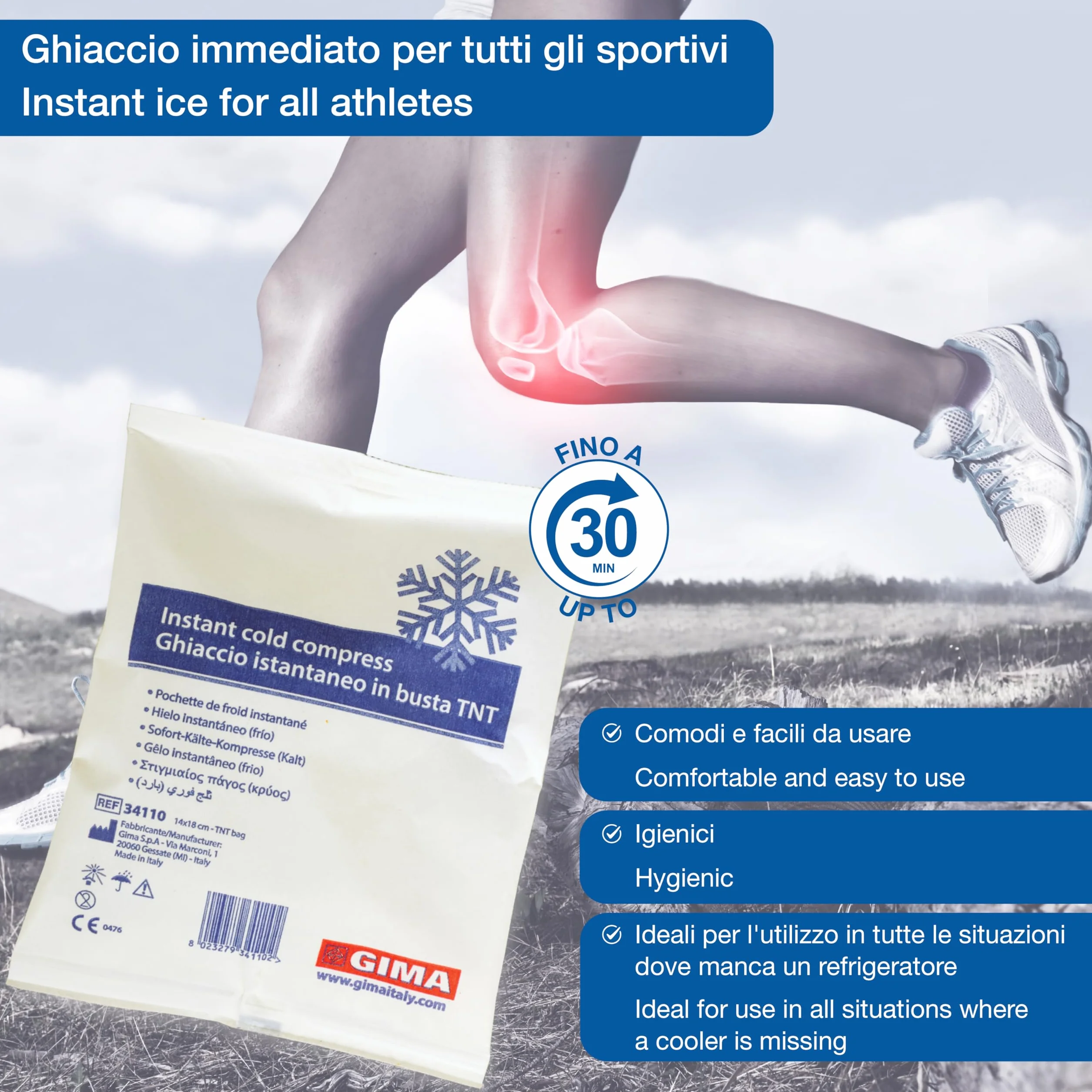 GIMA Hielo instantáneo en bolsa no tejida para crioterapia, traumatismos e hinchazón 34110