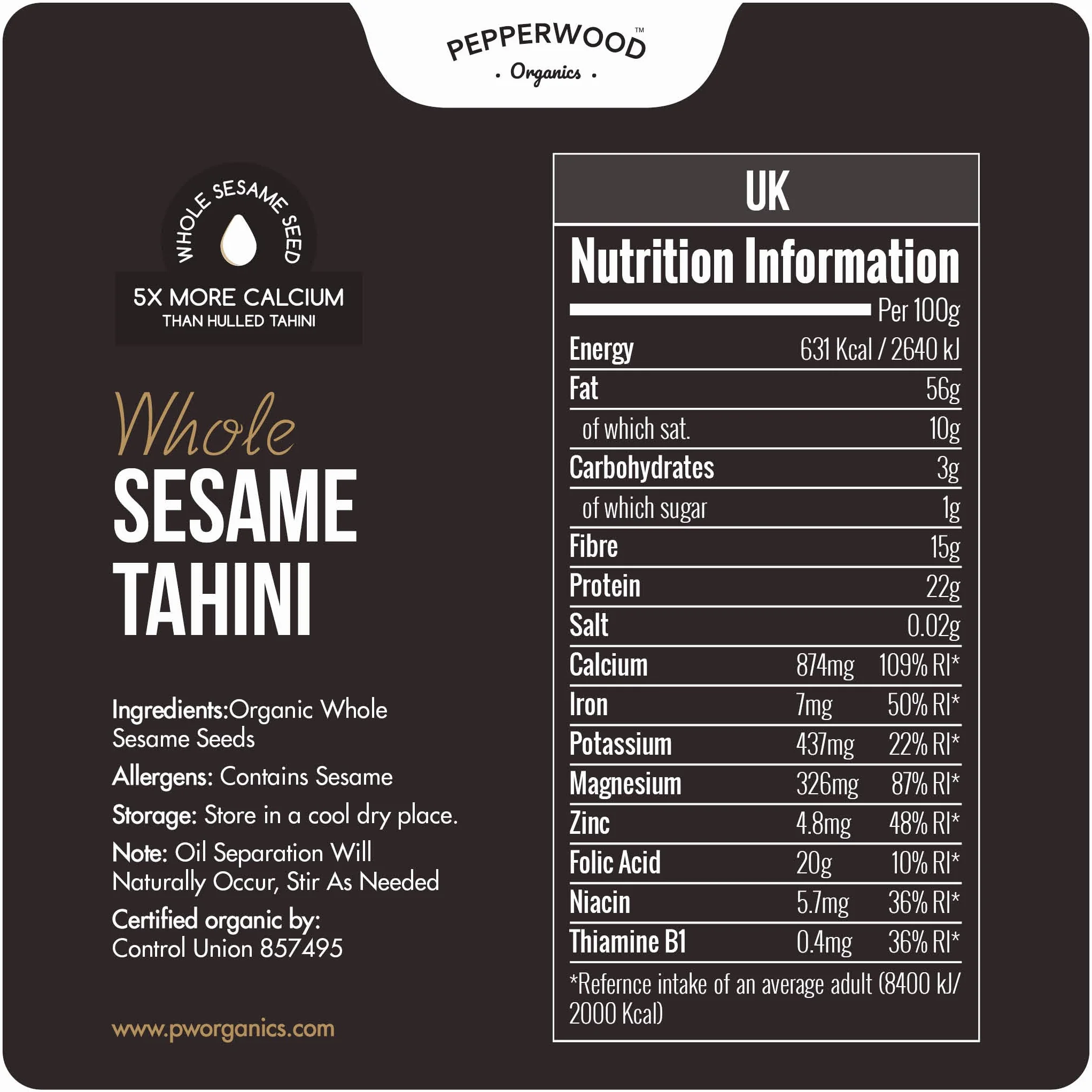 Organic Stone-Ground Whole Sesame Tahini Paste Unhulled Unsalted Non-GMO Gluten-Free Kosher Vegan USDA Organic 330 g 2 Pack