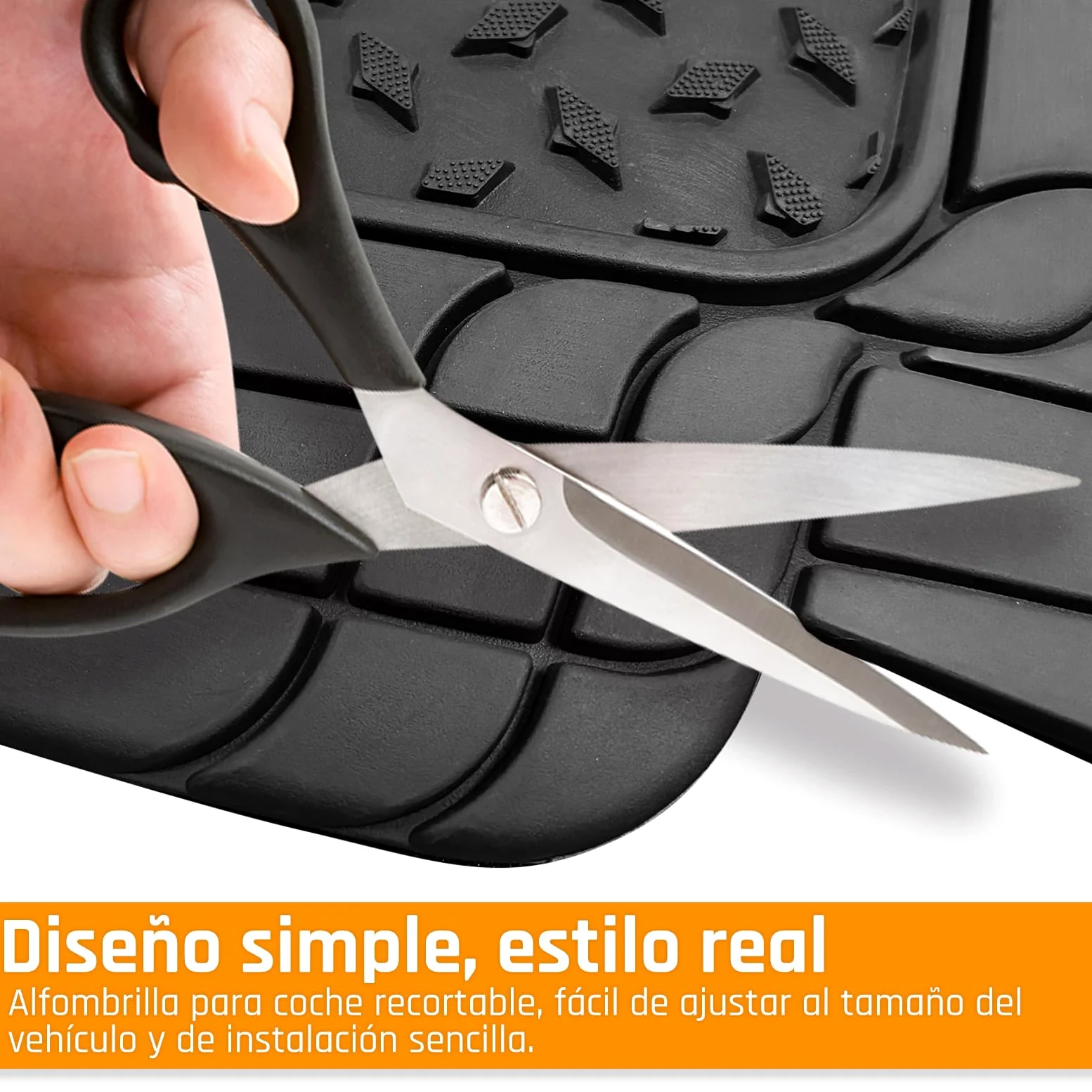 Alfombrillas de Goma Universales para Coche, Alfombrillas de Caucho Antideslizantes Ajustables, Juego 4 Piezas, Delanteras 44,5x72 cm, Traseras 43,5x43,5 cm, Color Negro
