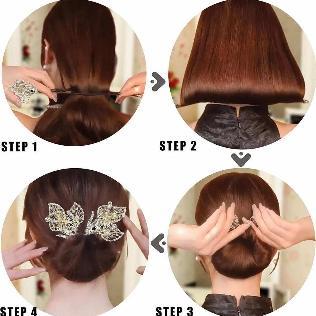 2 Piezas Gomas para el Pelo Moño Donut Herramienta de Rosquilla Giratoria, Accesorios para el Cabello de Diamantes Imitación