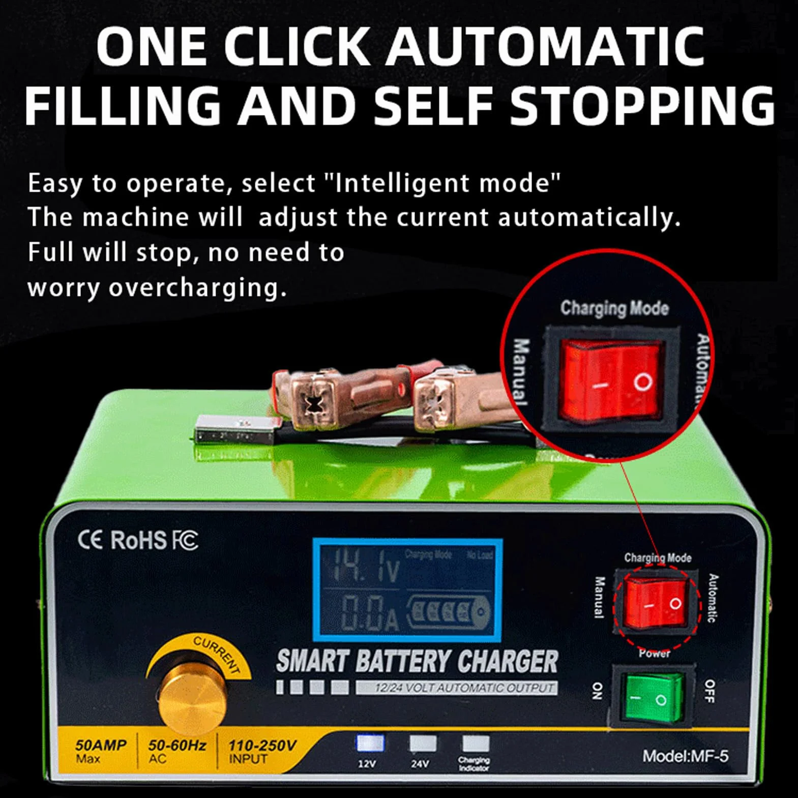 Cargador de Batería Inteligente, Carga Rápida, Acero Inoxidable, Cargador de Batería Automático de Seguridad contra Sobrecarga de 800 W, Ideal para Climas Fríos y bajo Voltaje (Enchufe de
