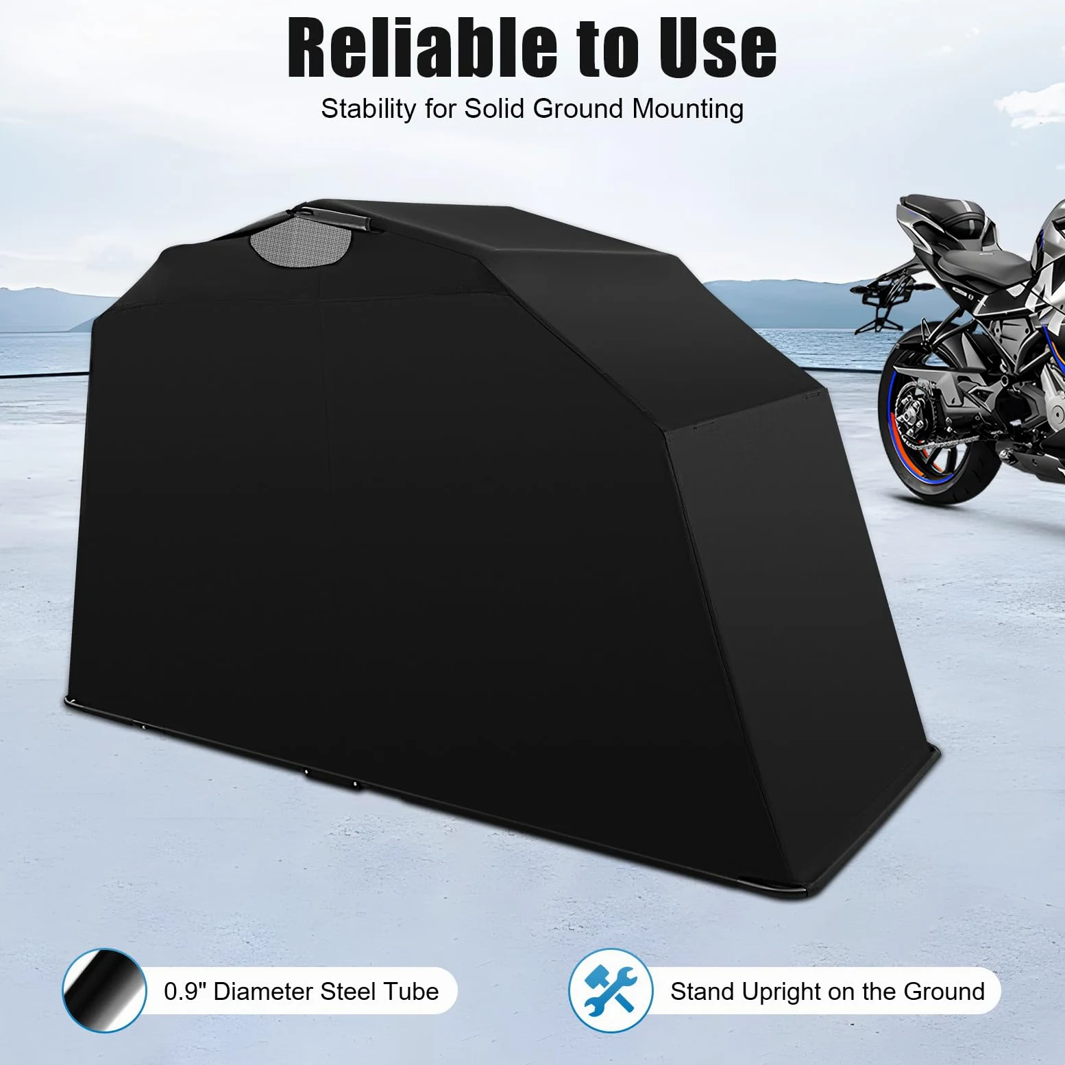 Tienda de campaña para motocicleta, garaje, 270 x 105 x 155 cm, impermeable, de tela Oxford con marco de acero estable, cubierta para moto exterior, resistente a la intemperie, para scooter y