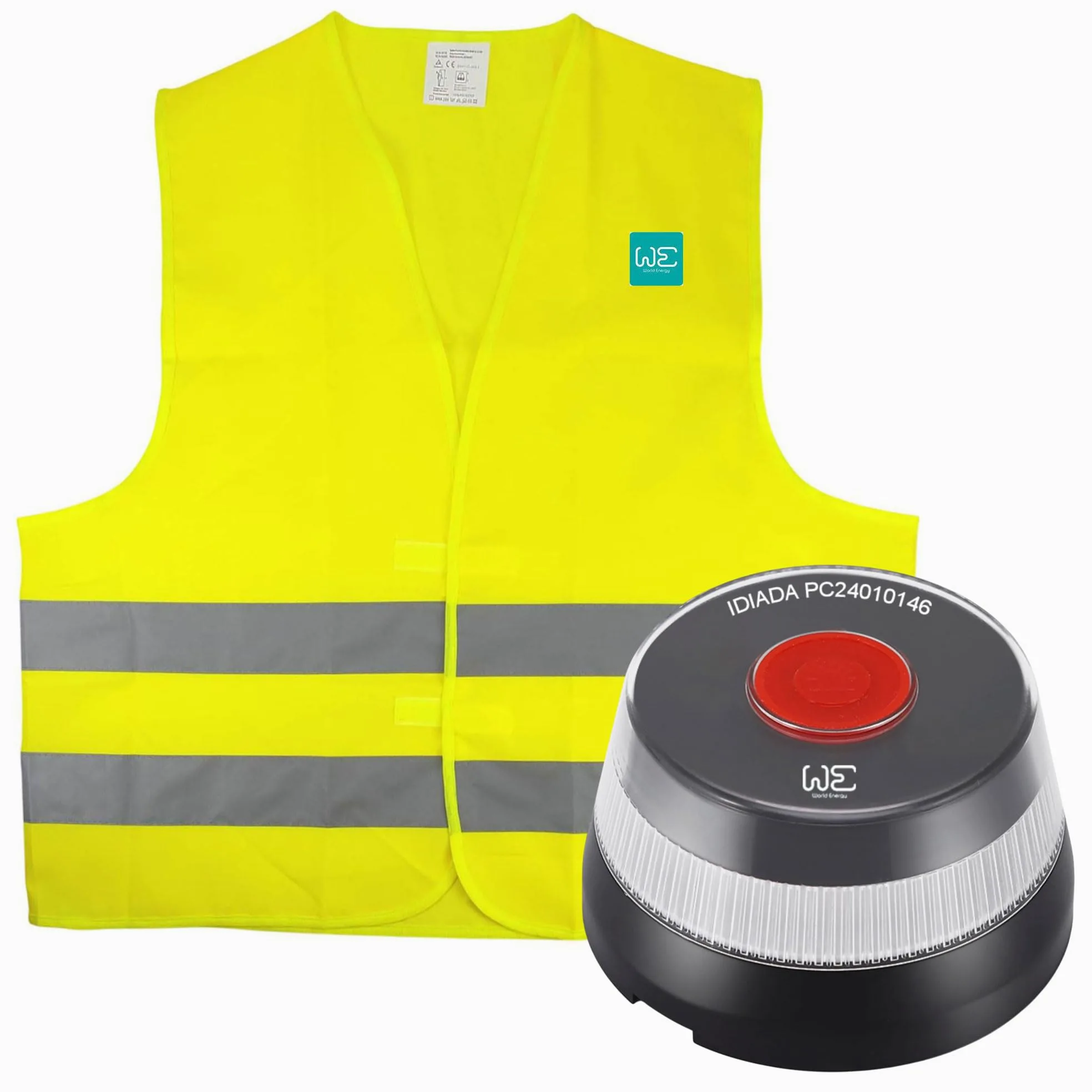 Baliza de Emergencia V16 geolocalizada conectada DGT 3.0 + Chaleco Reflectante Poliéster 12mr/m2