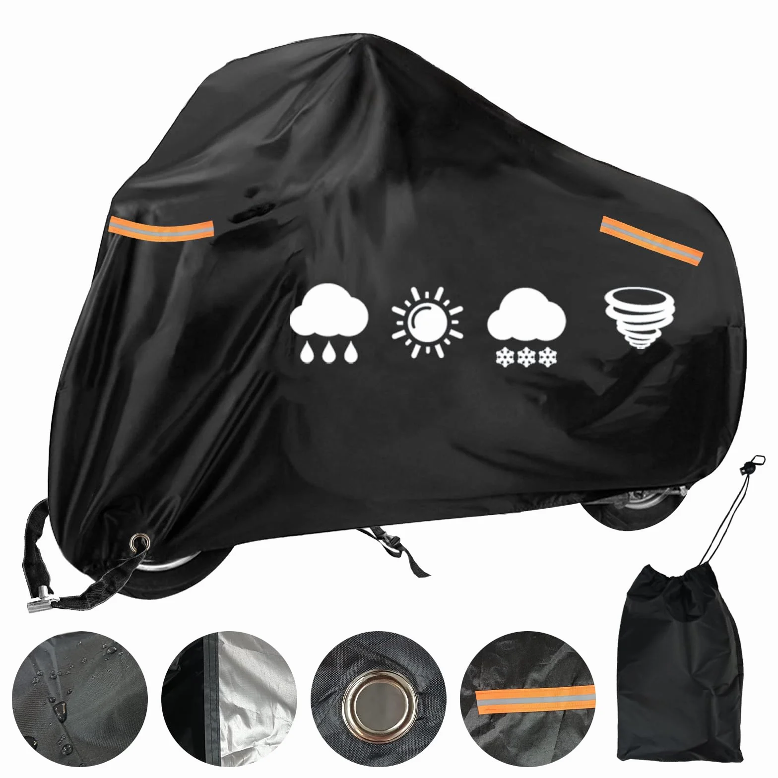 USHOP Funda para Moto Exterior XXL,Funda Moto,Tejido Oxford 210D,protección UV,con Bandas Reflectantes,Orificio para candado y Correas antiviento,para Motos,Scooter(245x105x125 cm)