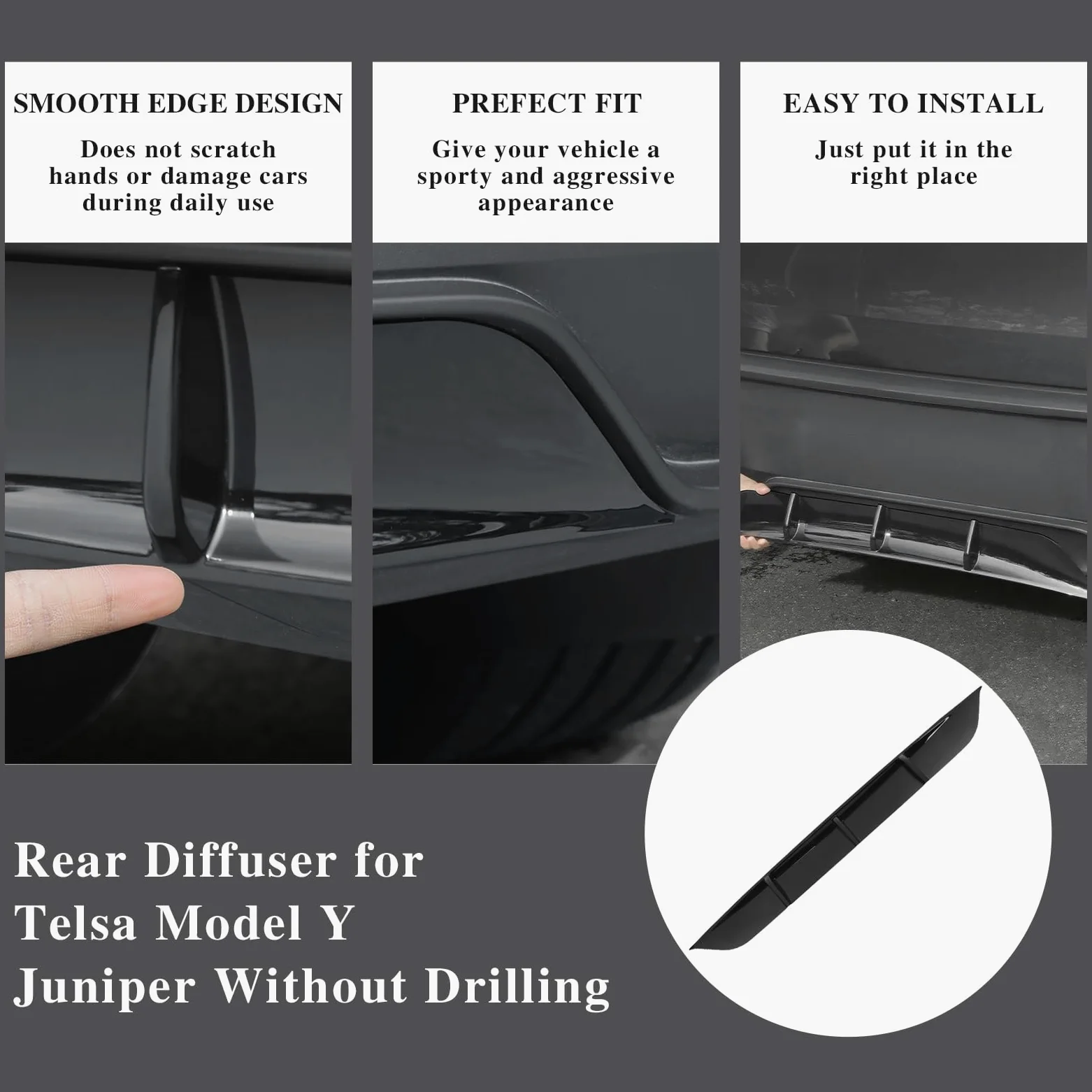Difusor de Parachoques Trasero para Tesla Model Y 2025 2026 Juniper, ABS alerón Inferior para Tesla Accesorios de modificación de Coche, Negro Brillante (Not fit 2026 Standard)