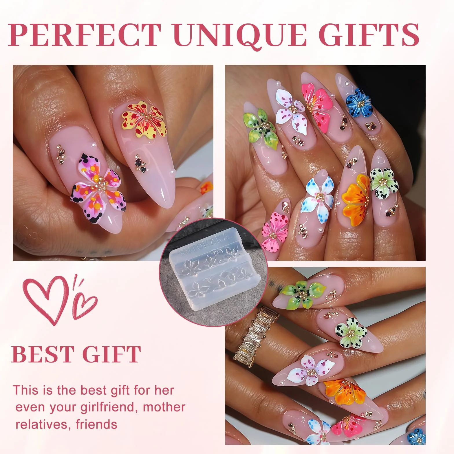 Nails Mold, Molde de estampado de uñas de silicona de flores, Sello de uñas 3D para manicura DIY