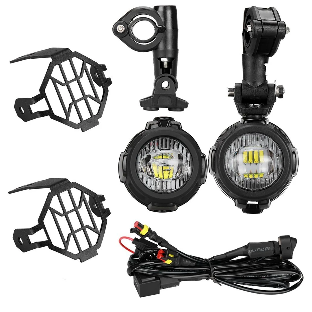 SUPAREE Motorcycle Auxiliary Lights, LED Headlights Angel Eyes Daytime Running Lamps with Protect Guards Wiring Harness High/Low Beam Replacement for R1200GS/ADV