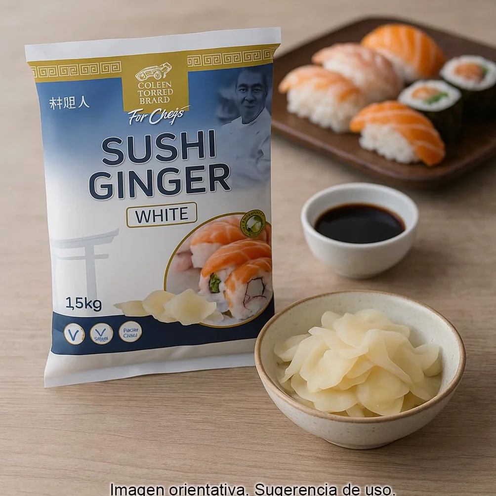 Jengibre encurtido para sushi Gari blanco 1,5 kg bolsa gran formato acompañamiento sushi sashimi