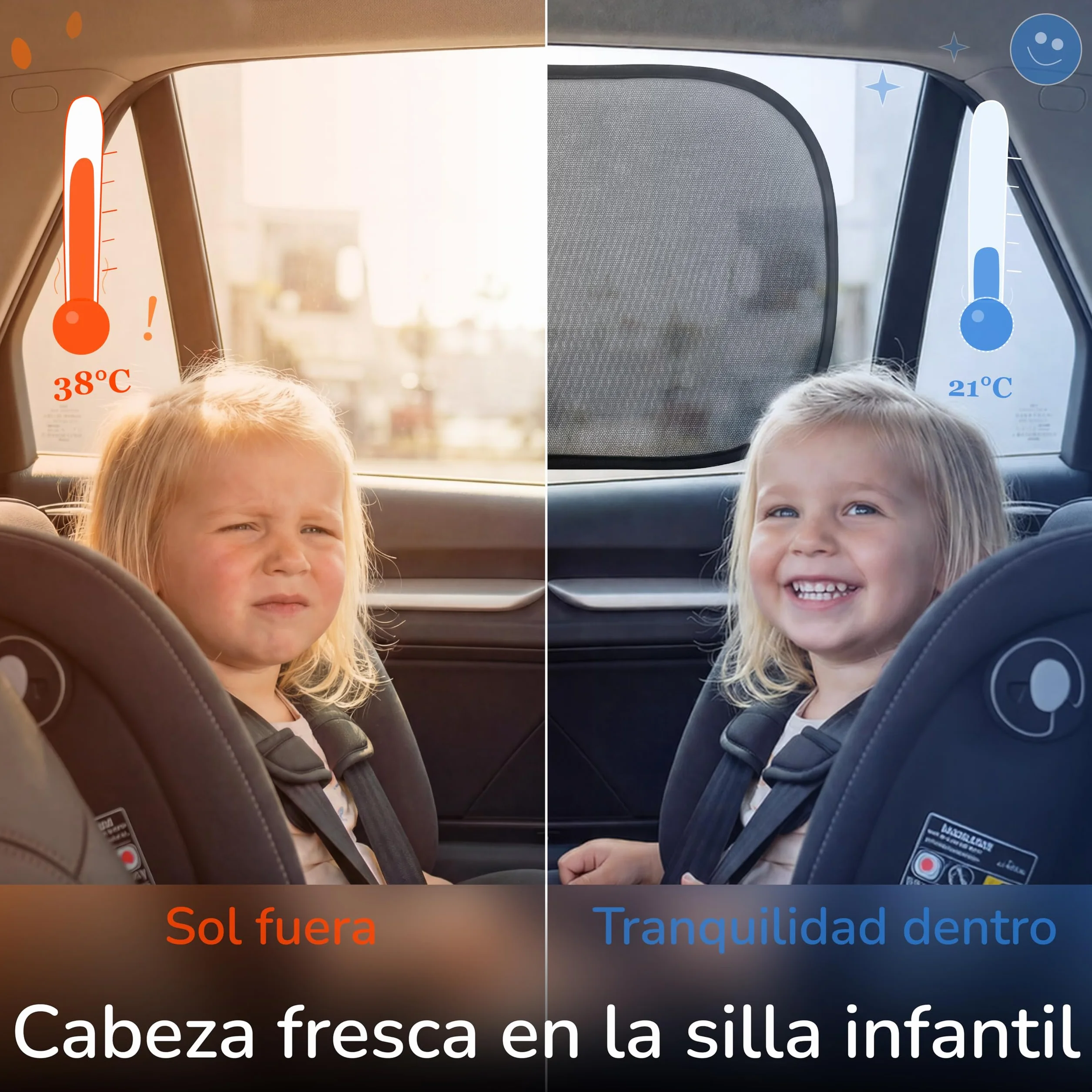 Upgrade4cars 2 x Parasol Coche Bebe con Protección UV | Protector Solar Autoadhesivo para Ventana Lateral Trasero | Interior Ventanas Laterales Niños