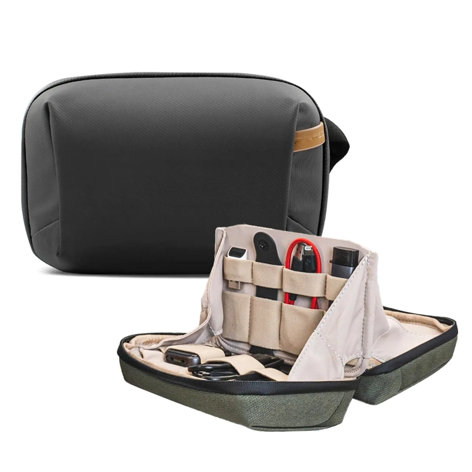 Bolsa De Moto Tech-Bolsa Organizadora Bolsa Impermeable para Electrónica Pequeña para Cables Baterías De Teléfono Mochila Motos | L Black