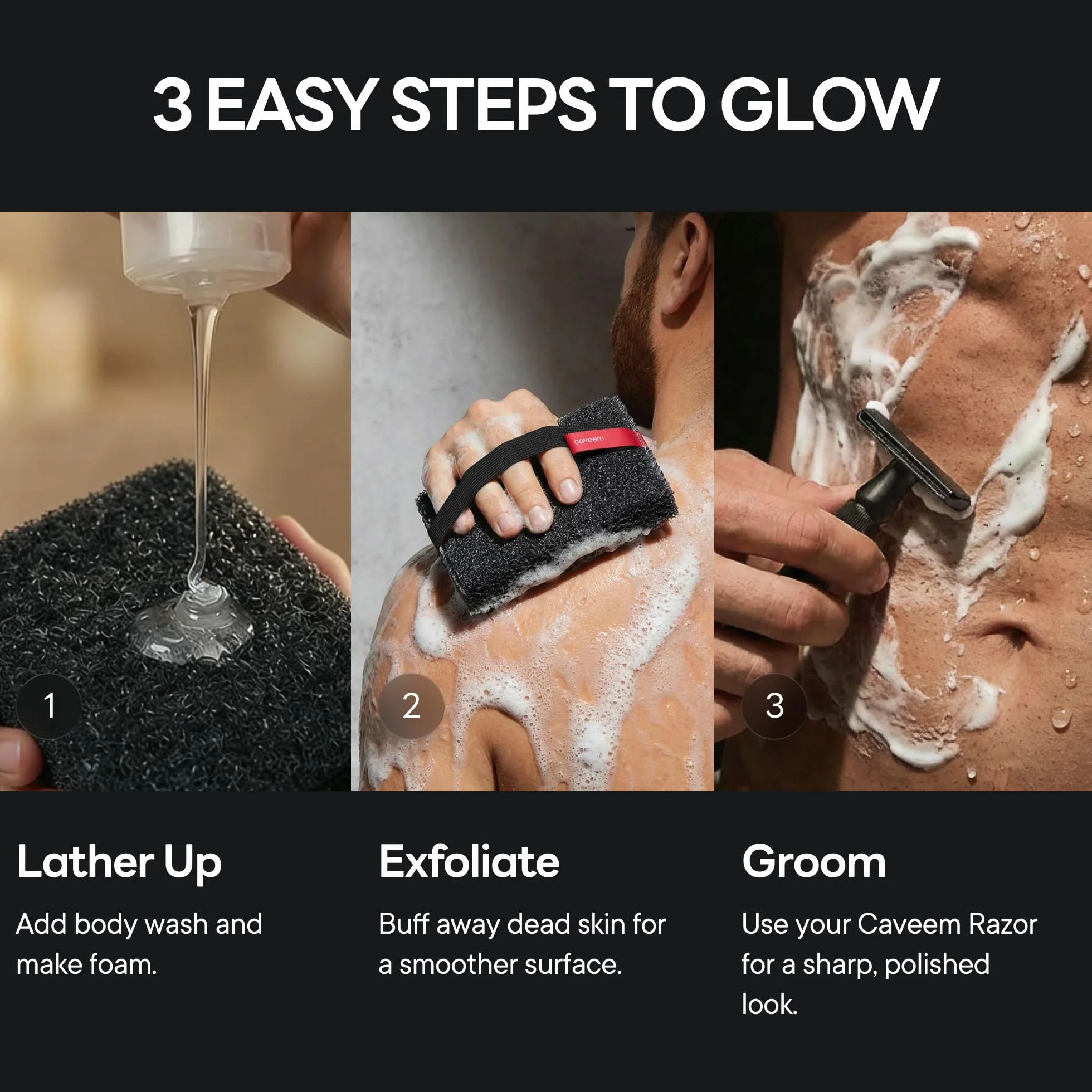 CAVEEM Esponja Exfoliante Corporal Doble Cara, Paquete de 2 Gris Oscuro