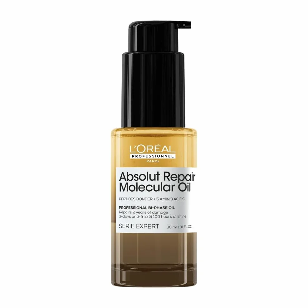 L'Oréal Professionnel Absolut Repair Molecular Aceite Bifásico Reparador 100 Horas de Brillo Antifrizz Protector Térmico Sin Aclarado