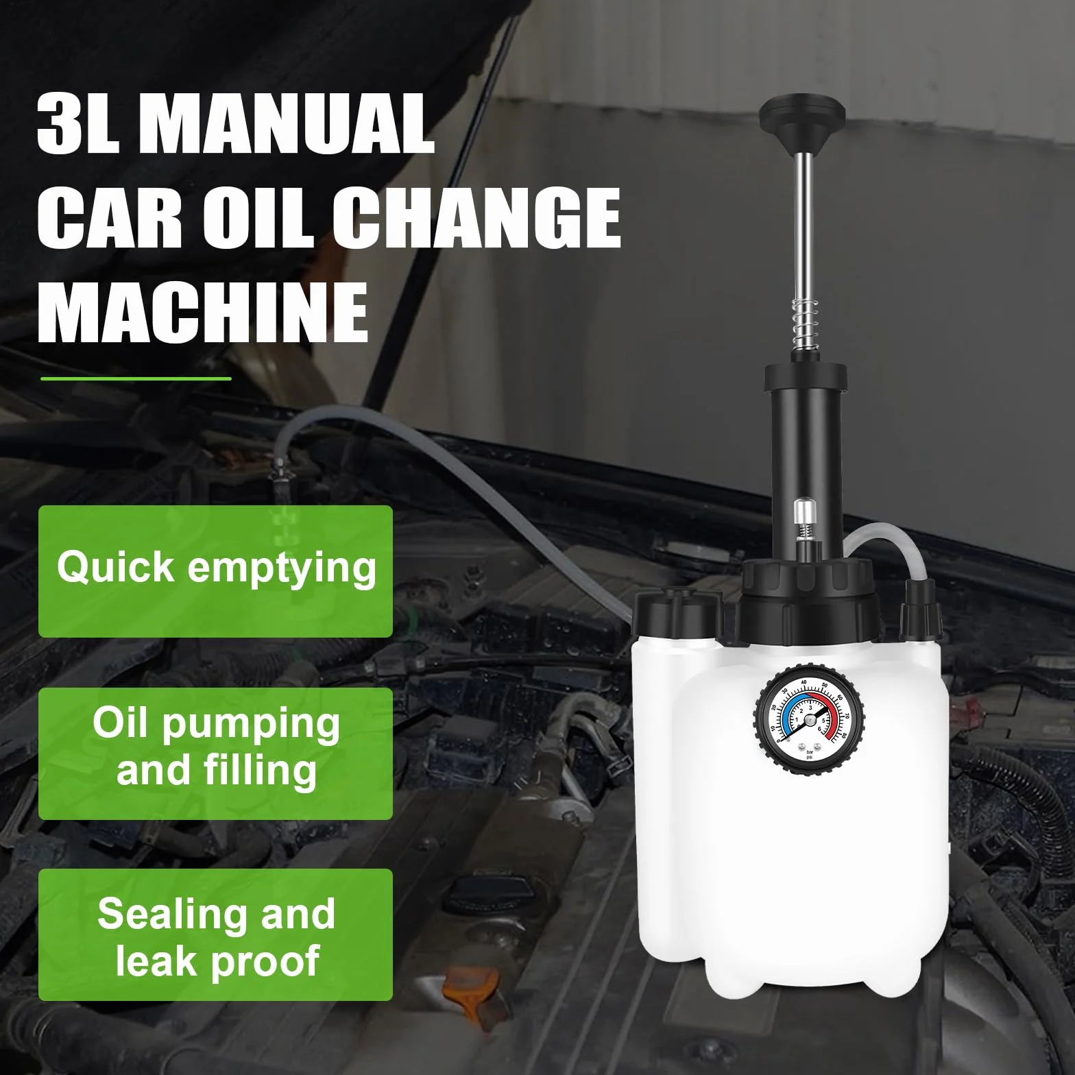 ASUNCELL 3L Auto Freno Purga, Manual Freno Fuid Presión Purgador Botella, Profesional Un Hombre Coche Freno Kit, Adaptador para la mayoría de los Modelos Europeos