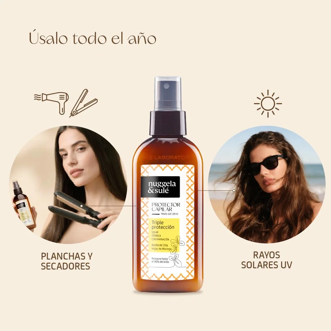 Nuggela & Sulé Protector Capilar Triple Protección Solar Térmica Contaminación Aceite de Chía Aceite de Ricino 100 ml