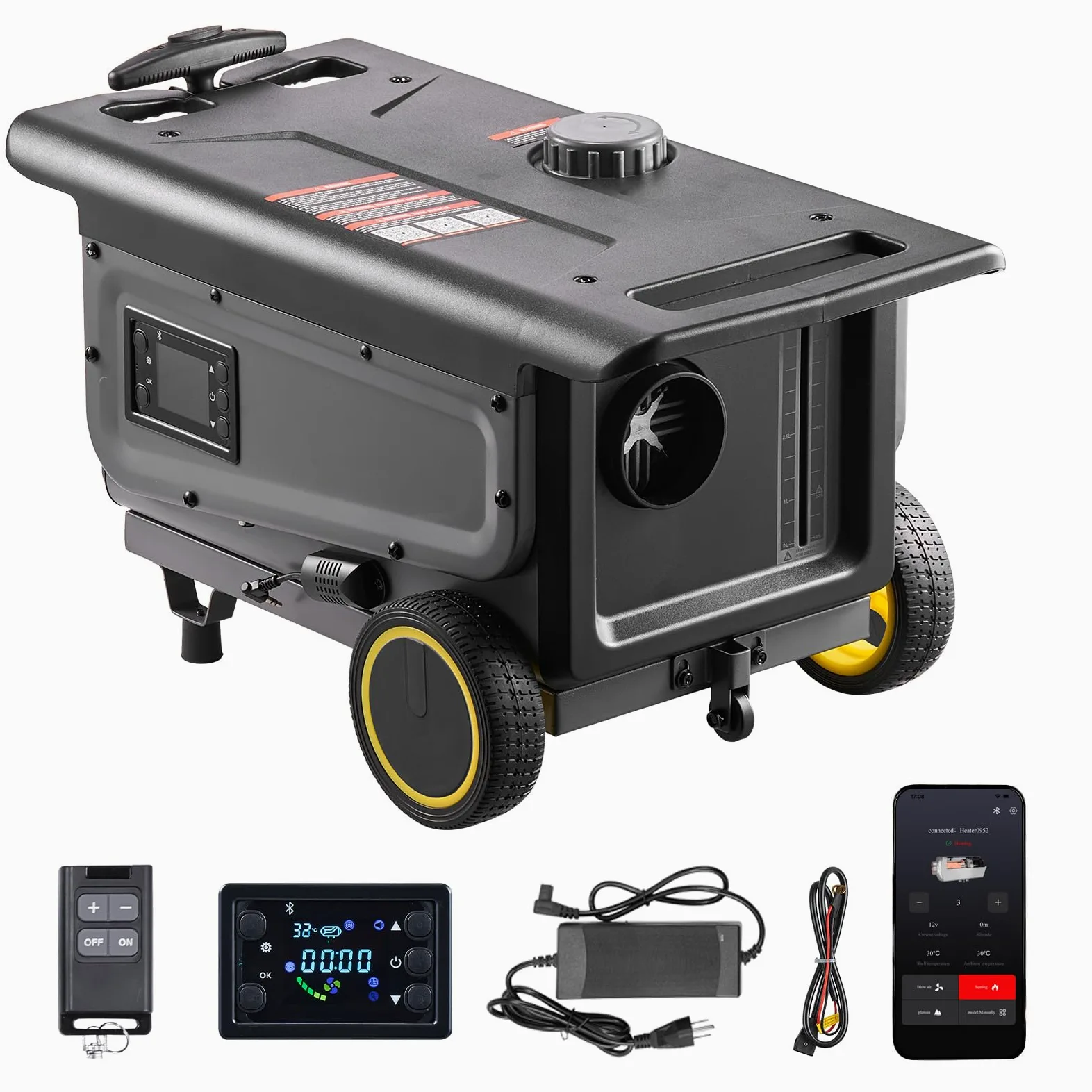 VEVOR Calentador Diésel 8 kW Portátil, con Control por Aplicación Bluetooth, Mando a Distancia y Pantalla LCD, Diseño con Ruedas, Depósito de Combustible de 5 L para Camiones, 566 x 400 x 321 mm