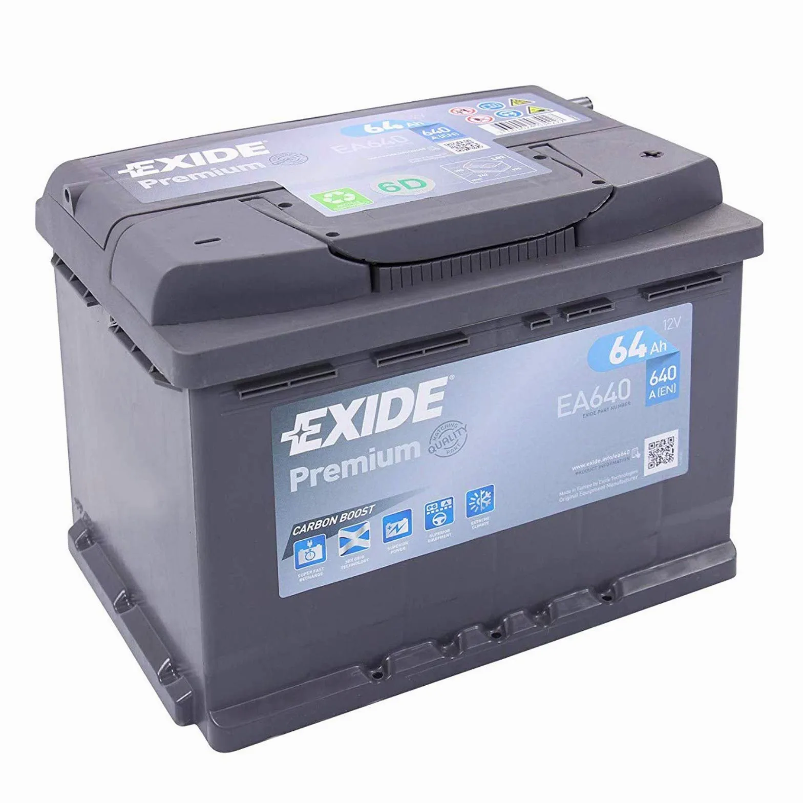 Exide EA640 - Batería de coche con polo positivo a la derecha, 640 A, 12 V
