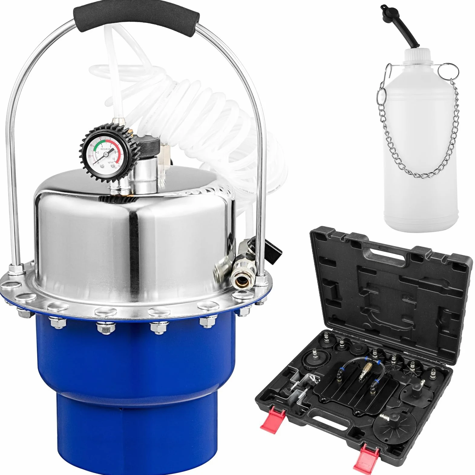 Kit de purga de frenos de presión de aire neumático, herramienta de cambio de aceite de líquido de frenos de coche con tanque de 5L for purgar el de frenos y embrague Mejorar la eficiencia(Blauw)