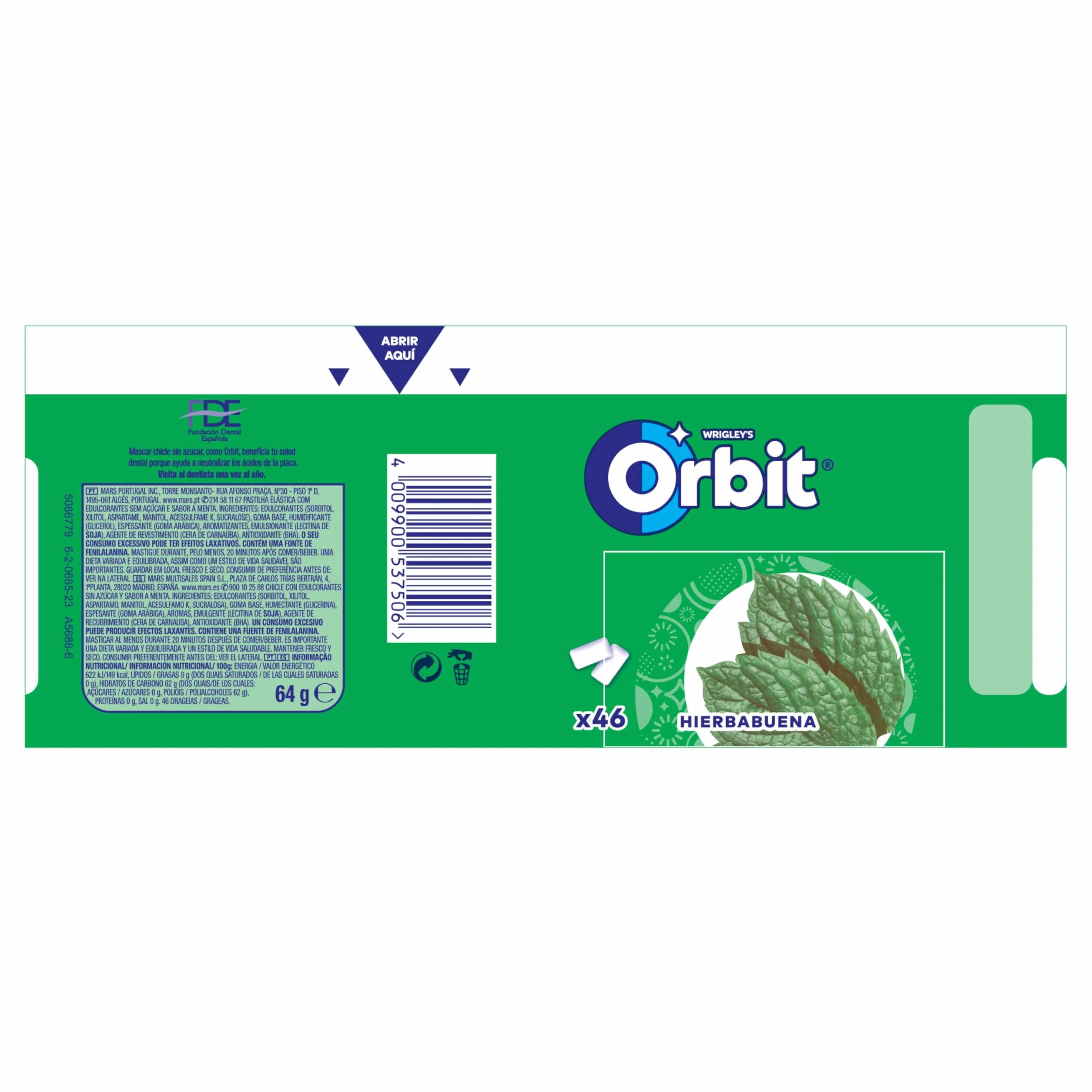 Orbit Bote Chicles Sin Azúcar Hierbabuena Fresco Intenso Larga Duración Gragea 6 x 46