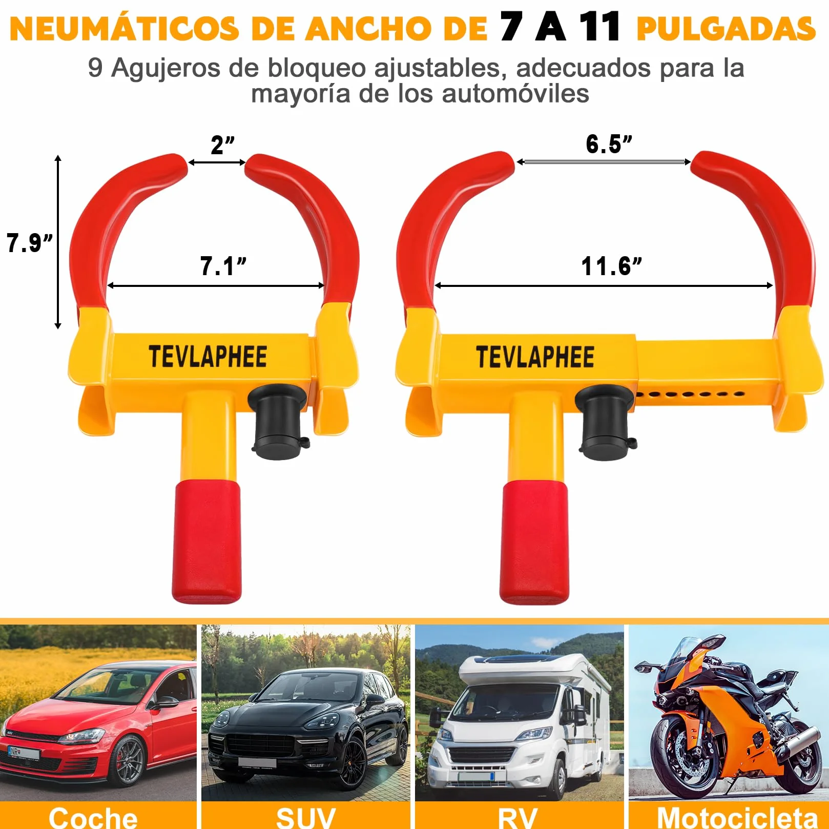 Tevlaphee Cepo Antirrobo Rueda Coche Remolque Caravana Reforzado Universal Ajustable Protección PVP Cerradura Antitaladro