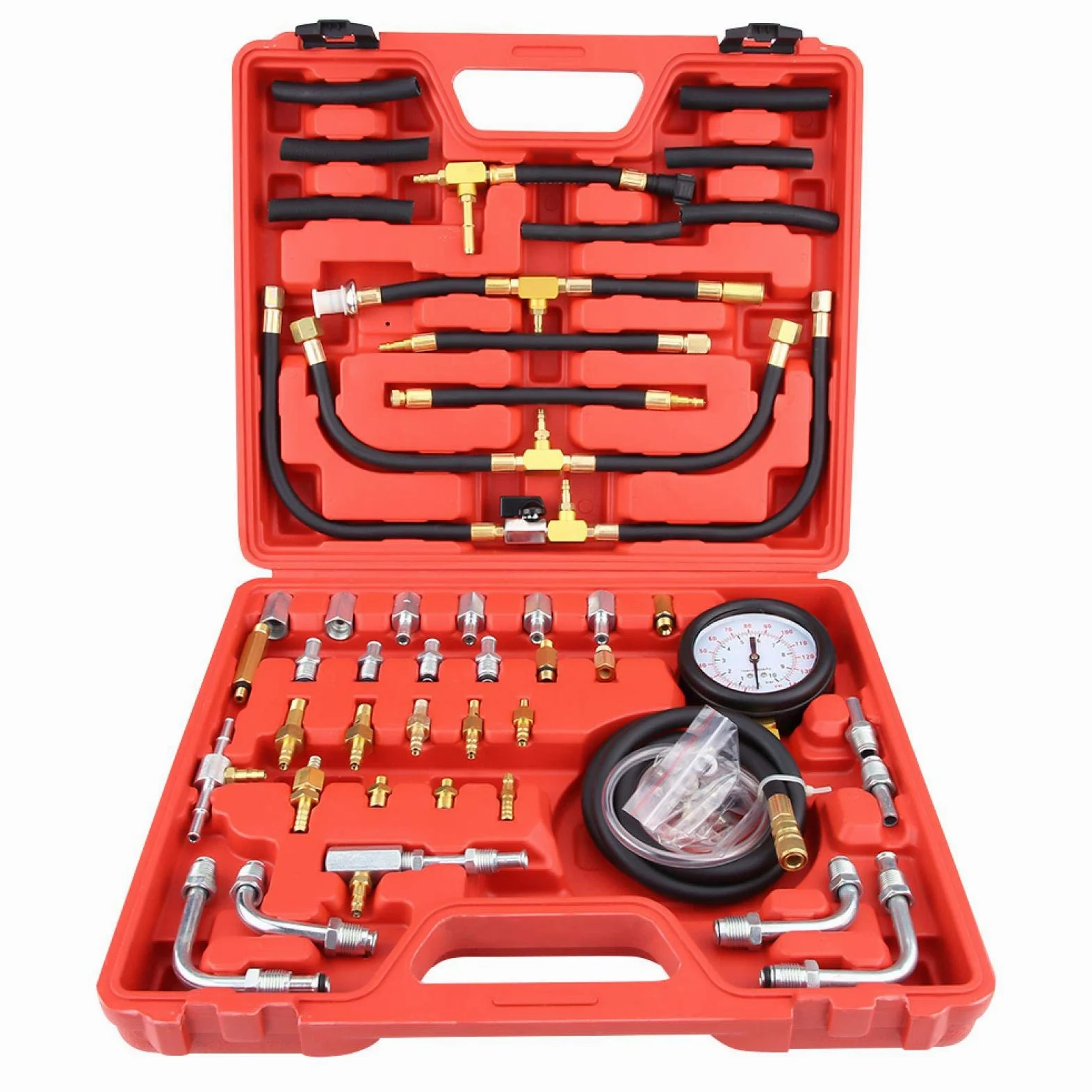 EBTOOLS Kit de medidor de presión de combustible, probador de medidor de presión de combustible de gasolina universal, kit de herramientas de diagnóstico de bomba de inyección