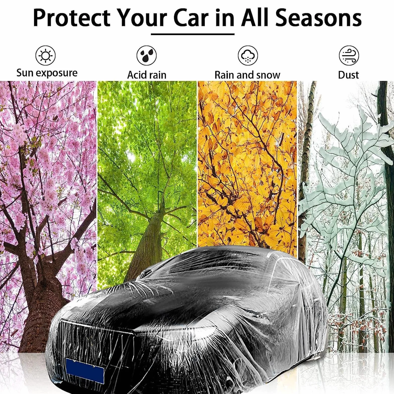 Clear Car Cover – Car Cover, Protective Coverr | Impermeable Film, Outdoor Vehicle Covers for Clears Shockproof Covers, Full Wind and Sun Protection