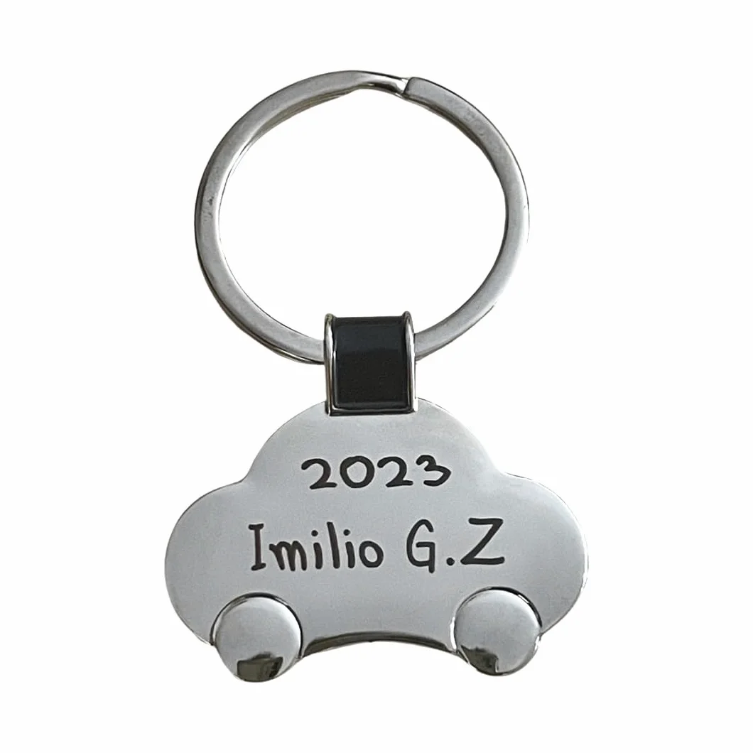 regalo grabado - Llavero Coche Personalizado | Metal Cromado | Grabado Imborrable | Ideal Carné de Conducir | Opción de Logo en Cara B, Metal, Talla Única
