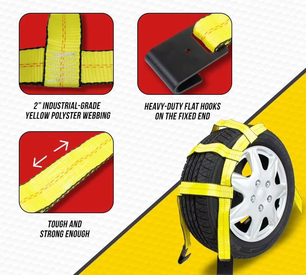Mytee Products Paquete de 2 Correas de Red para Ruedas con Ganchos Planos (sin trinquete)