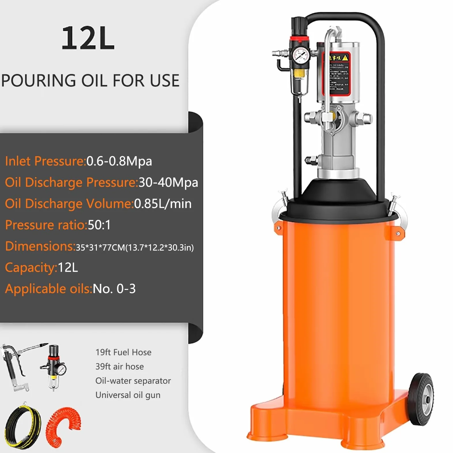 Bomba de grasa a presión 50:1 con tubo doble a prueba de explosiones de 19 pies, bomba de grasa neumática de 12 L, para lubricación de máquinas