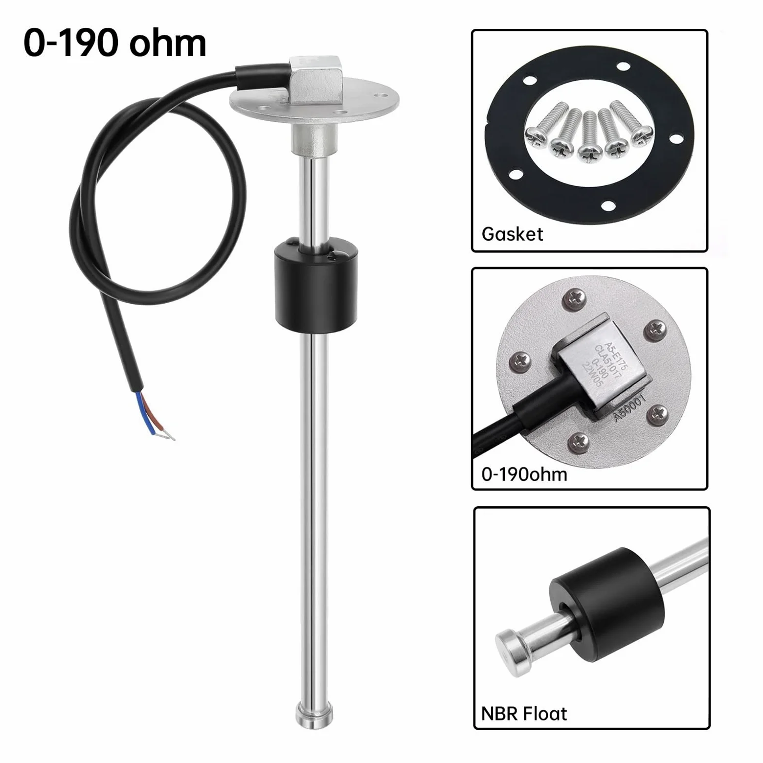 Sensor de Nivel, Indicador de nivel de combustible de 0-190 Ohm y 52MM con Sensor, indicador de combustible de retroiluminación roja, Sensor de nivel de agua for coche, barco, caravana(Light blue)