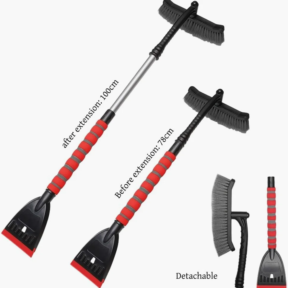 Rascador de nieve para coche con mango de aluminio extensible y cabeza desmontable, 100 cm, telescópica para quitar hielo, cepillo EVA ABS para limpiar las heladas