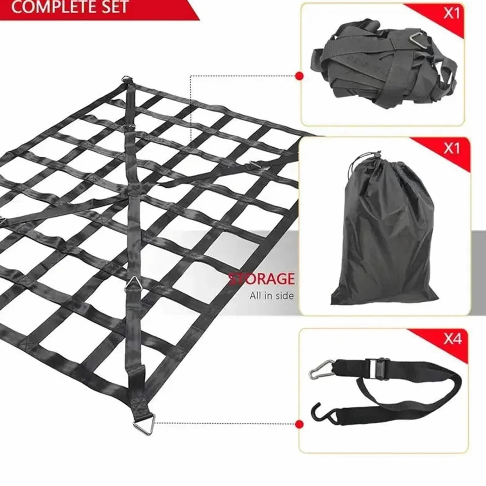 Red Maletero de Coche Heavy Duty Roof Rack Cargo Net Webbing Truck Pickup and Safetyweb Control For Car Modification Parts | M