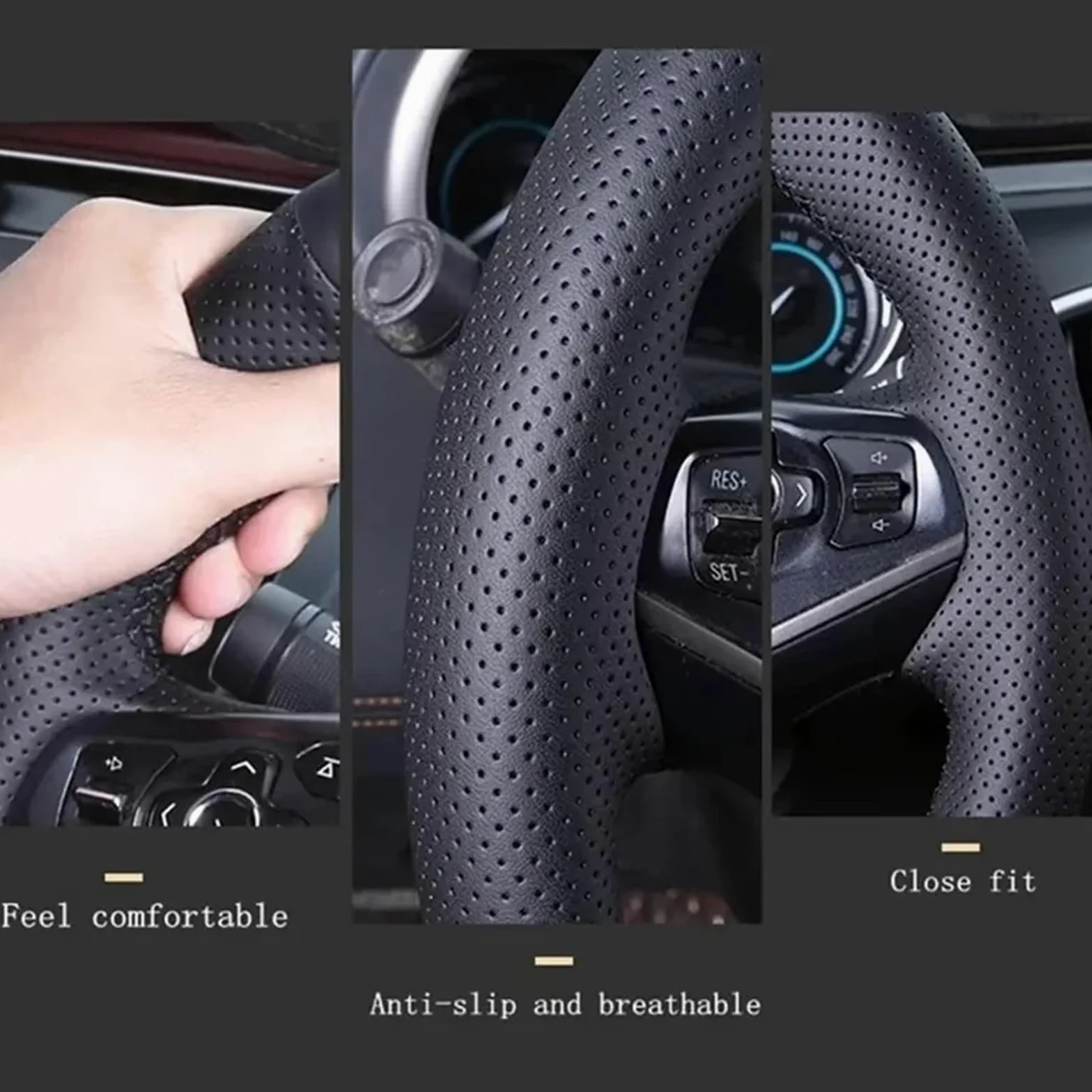 Funda para Volante De Coche para Toyota para Avalon para Camry para Crown para RAV4 2018-2022 Protector para Volante de Coche Cuero Genuino Blanco y Punto