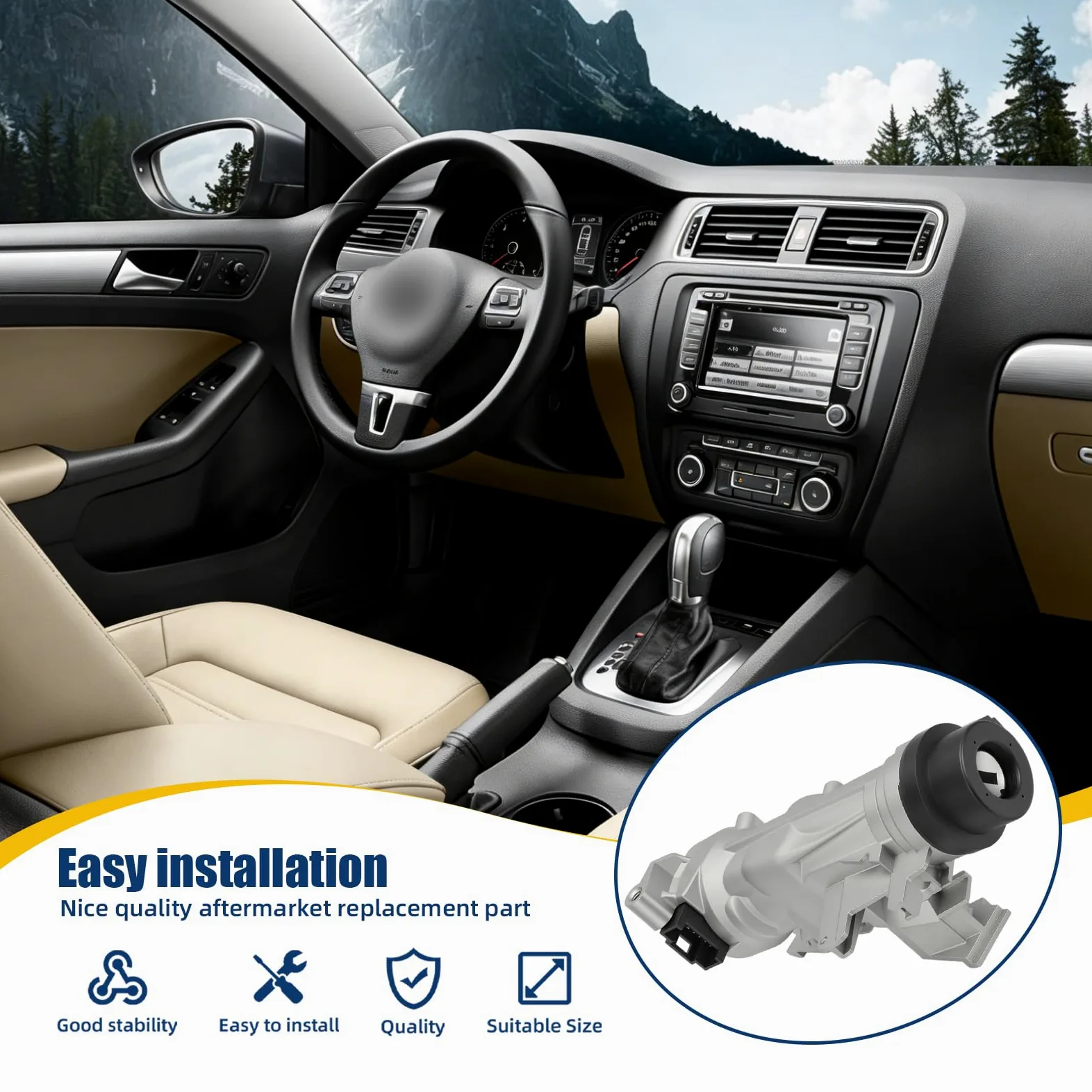 1K0905851B Neiman Interruptor encendido para Golf 5 6 A3 TT Seat Alte Leon | con 2 llaves+1 mando a distancia + 2 pernos Attuatore Serratura Cerradura Encendido1K0905865