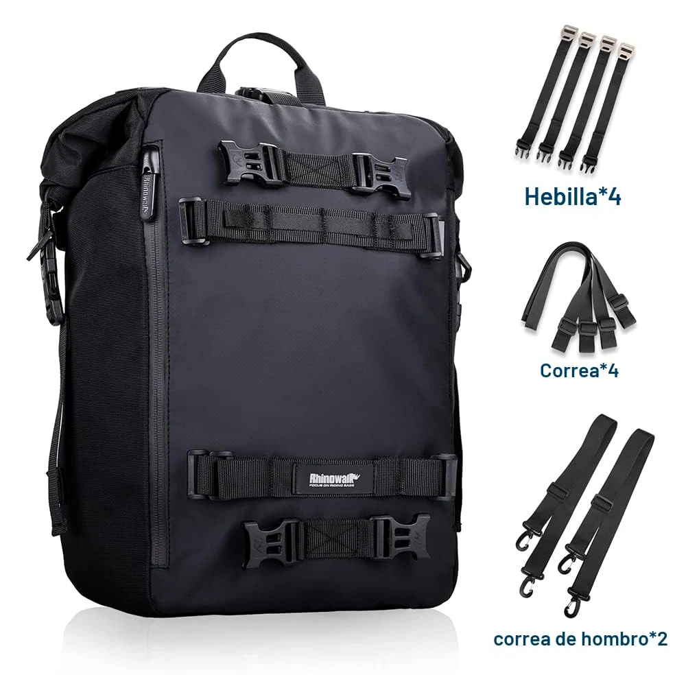 Rhinowalk Bolsa de alforja multifuncional, impermeable, 20 L, para asiento trasero de motocicleta