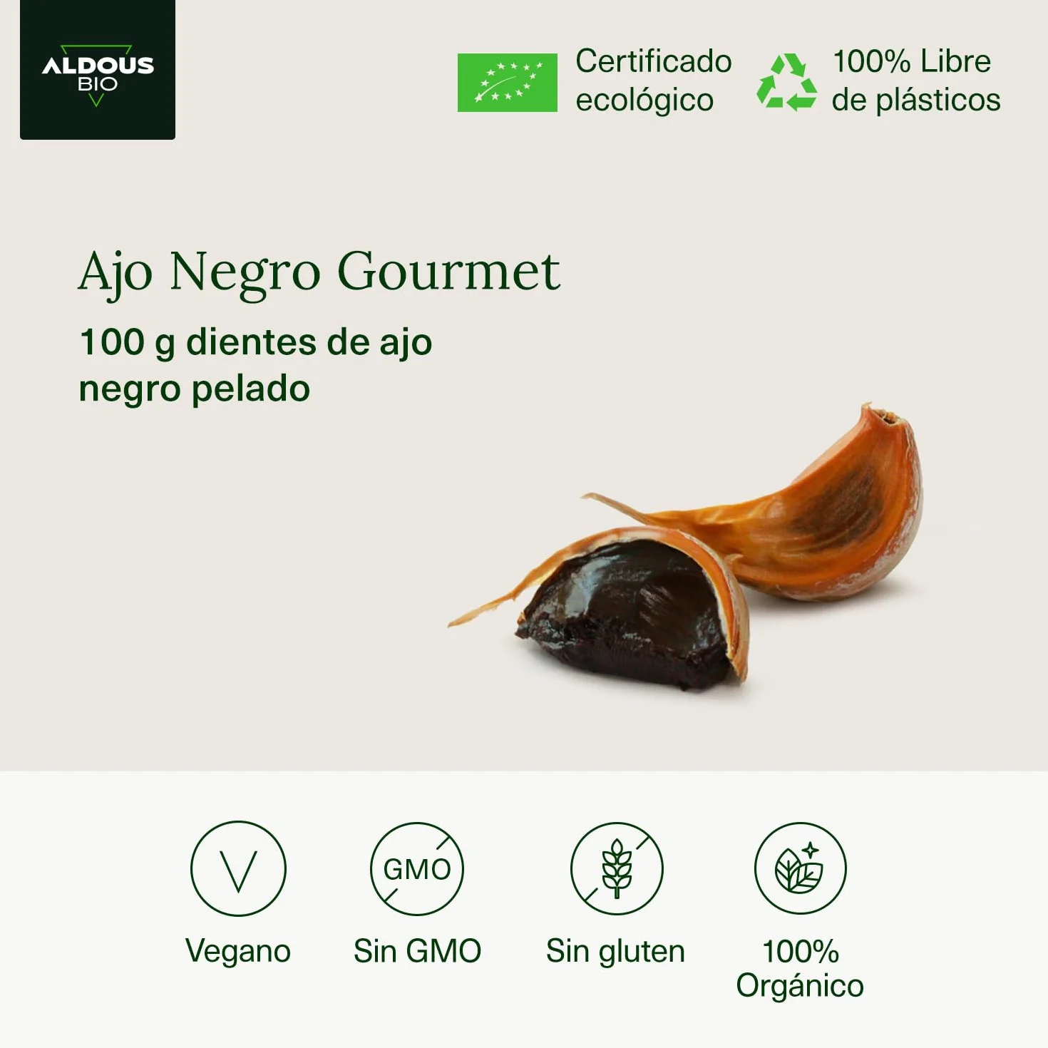 Ajo Negro Ecológico Español Dientes Pelados Gourmet Libre de Plástico