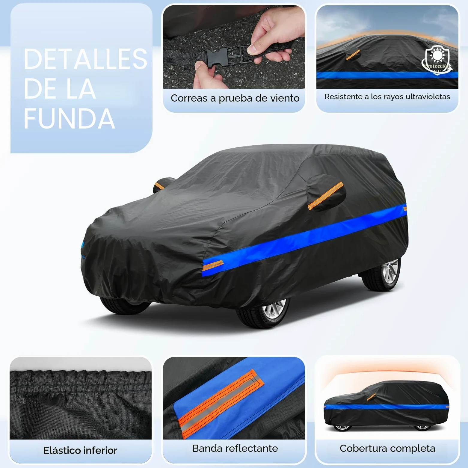 Funda Coche SUV Exterior Impermeable, Cubre Coche 4x4 de 10 Capas, Cubierta Coche Protector de Sol, Capa para Carro Apto para Audi Q7, BMW X5, Mercedes GLE, Porsche Cayenne,etc. YXL