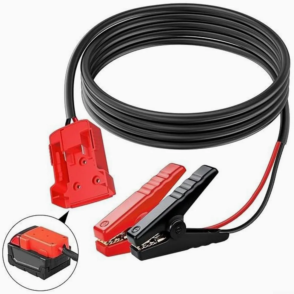 DAZZLEEX Cable de batería de iones de litio de 18 V con abrazaderas de 8 AWG para arrancador de salto, cable de arranque auxiliar portátil para coche, arnés de cable de 6 pies, ABS y cobre puro