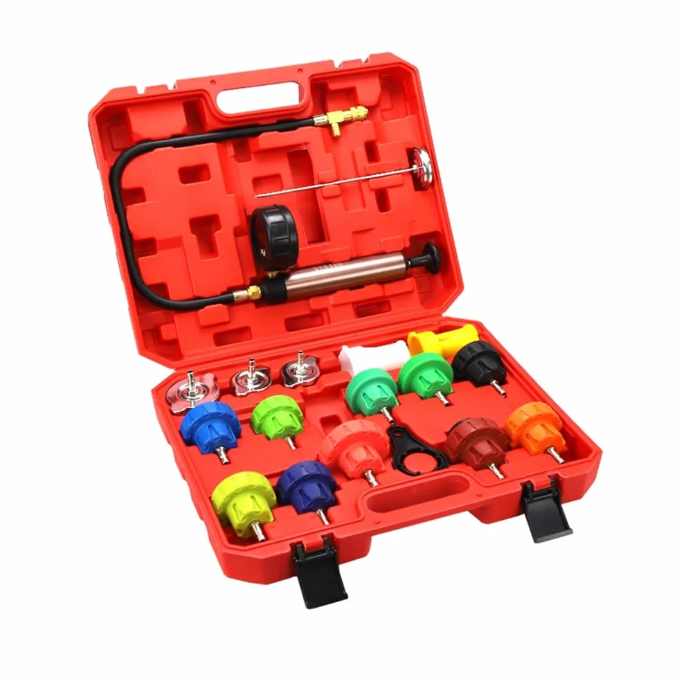 Kit de Herramientas de Prueba de Fugas de Presión del Radiador de 18 Piezas, Juego de Detector de Prueba de Fugas del Tanque de Agua del de Enfriamiento con Bomba Manual