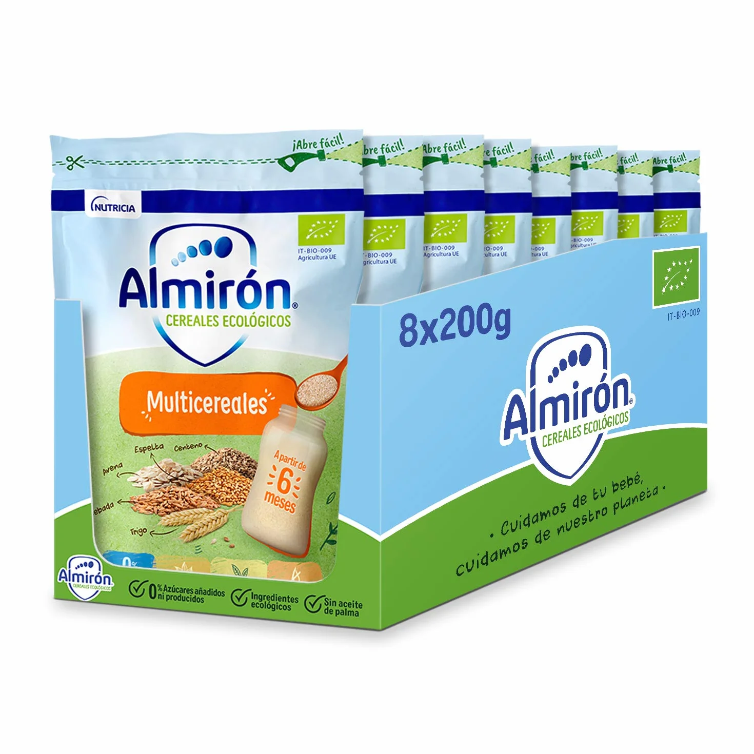 Almirón Cereales Infantiles Ecológicos Multicereales, Pack 1,6 kg, 8 Unidades
