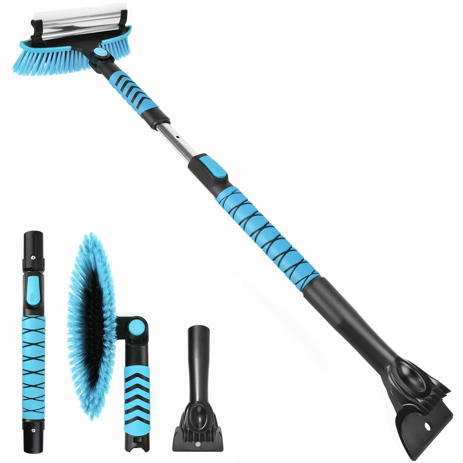 Rascador de hielo para parabrisas de coche, cepillo para nieve de 43 pulgadas, rascador de nieve desmontable 3 en 1 con escobilla de goma, cabezal de cepillo giratorio de 180°, agarre de