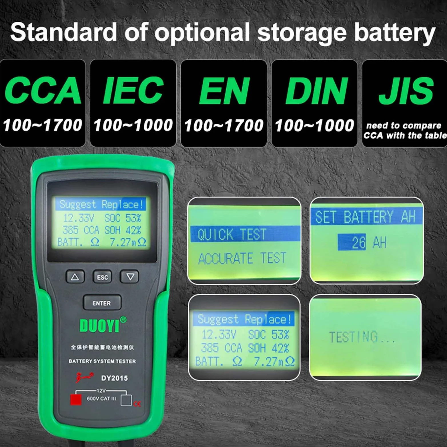 Probador de Carga de Batería para Automóvil de 12V/24V, Probador de Carga de 100-1700CCA, Probador de Alternador Automotriz, Analizador de Batería Digital (12V)