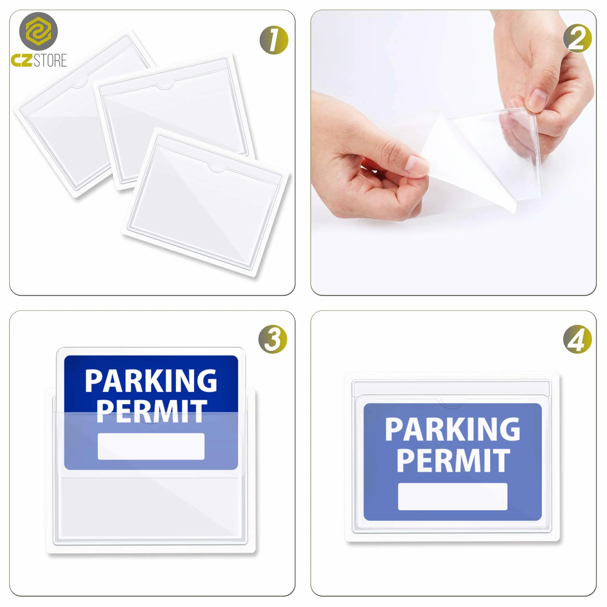 Soporte Permiso Coche Pegatina para el parabrisas y Portapapeles de Aparcamiento, Tarjetas de Discapacidad, Notas - ✮GARANTÍA DE POR VIDA✮|KIT DE 6| Funda Autoadhesivo para Tickets