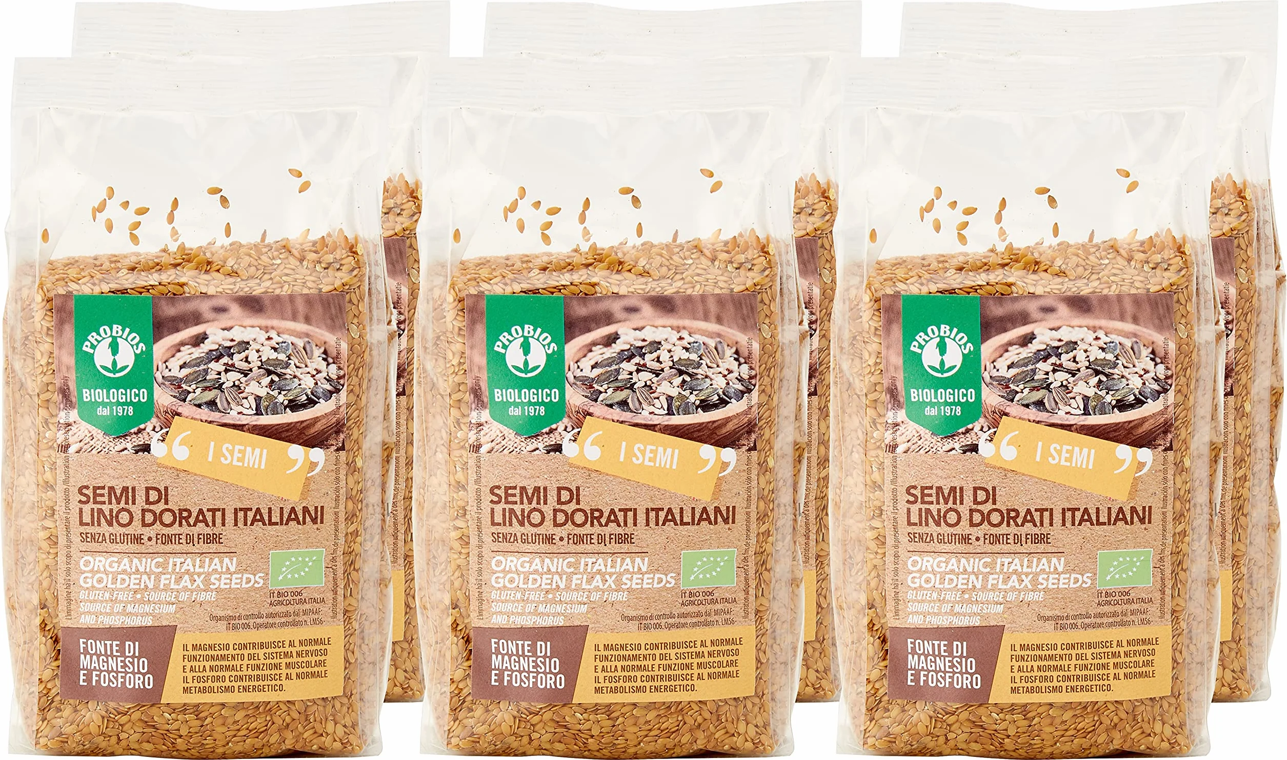 Probios Semillas de Lino Dorado - Alto en Proteínas - Sin Gluten - Paquete de 6 (6 x 500 g)