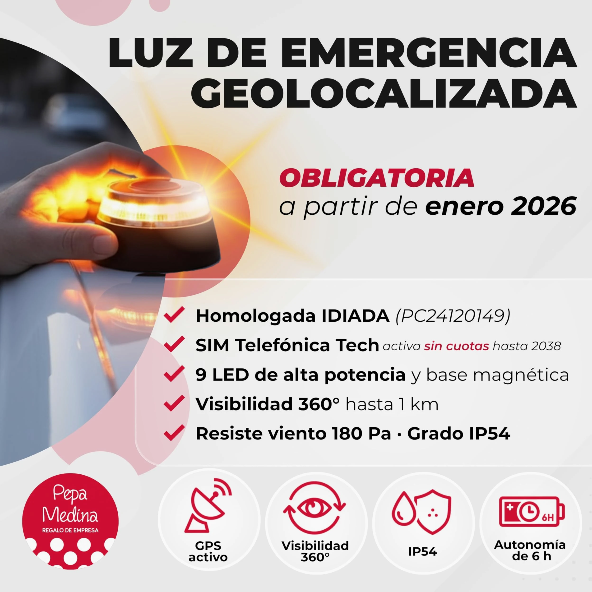 Kit Emergencia y Seguridad para Coche con Luz V16 Geolocalizada Homologada DGT 2026, Chaleco Reflectante, Martillo Multifunción, Cuchilla Cortacinturones, Linterna LED y Neceser Compacto