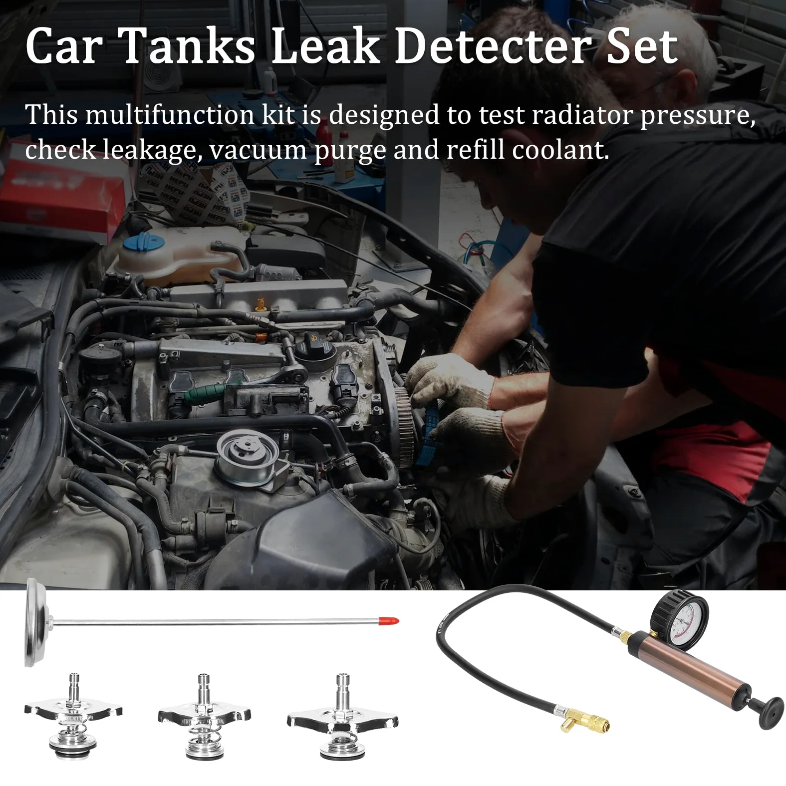 Kit universal de detección fugas en depósitos combustible for automóviles, herramienta detectora for , probador presión agua del radiador, kit herramientas vacío for refrigerante aire acondicionado